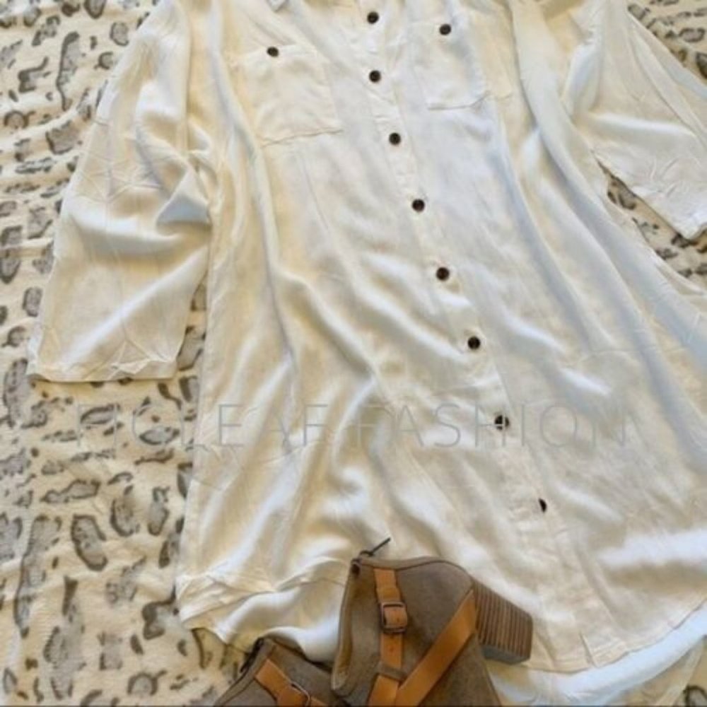 New White Long Sleeve Shirt Dress Tunic - Picture 7 of 10